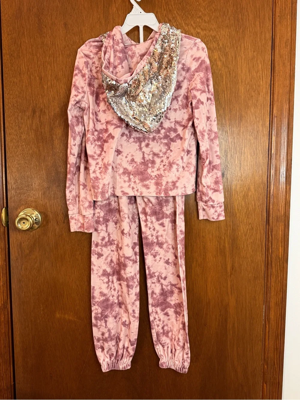 Sunset Sky Girls Velour Tie Dye Sequin Hoodie & Jogger Pants Set - Size 7/8